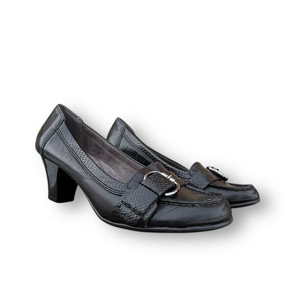 Aerosoles Heelrest Black Leather Moccasins Heeled Loafers Shoes Women's size 9.5 - Picture 7 of 15